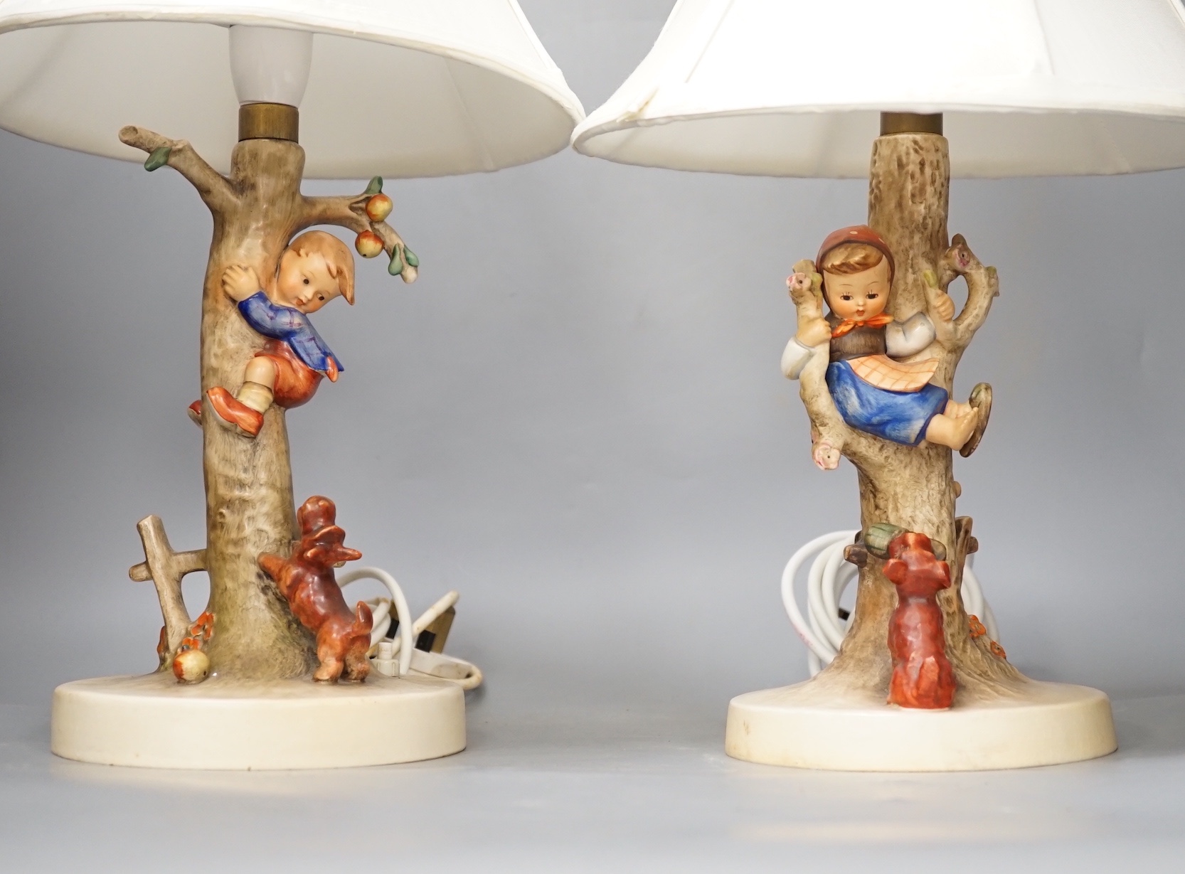 A pair of Hummel lamp bases - 43cm high including shades
